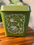 70s Vintage Avocado Green White Flowers Floral Plastic Nesting Canister
