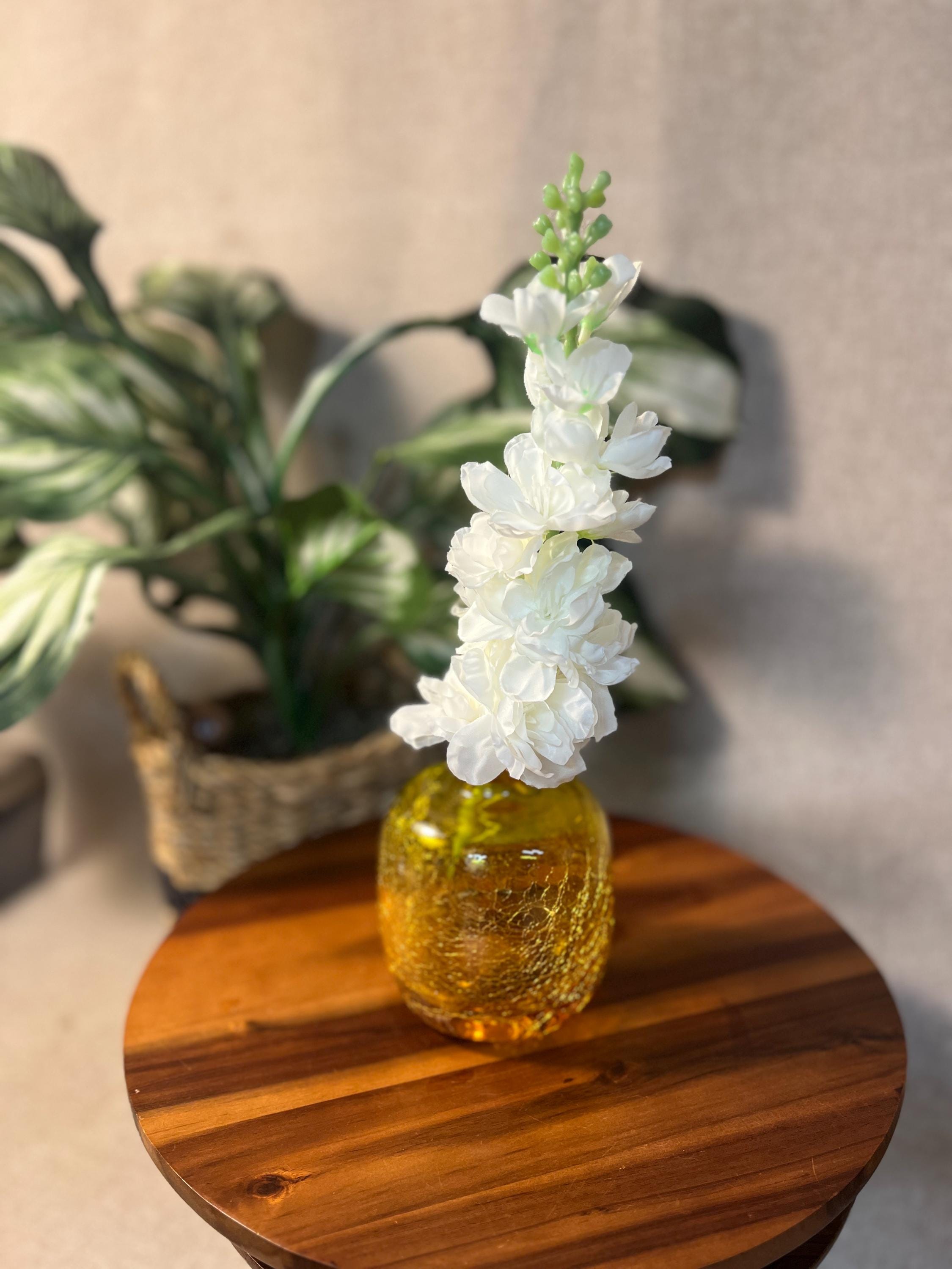 Blenko Yellow Crackle Glass Vase 6424 Joel Myers Vtg MCM
