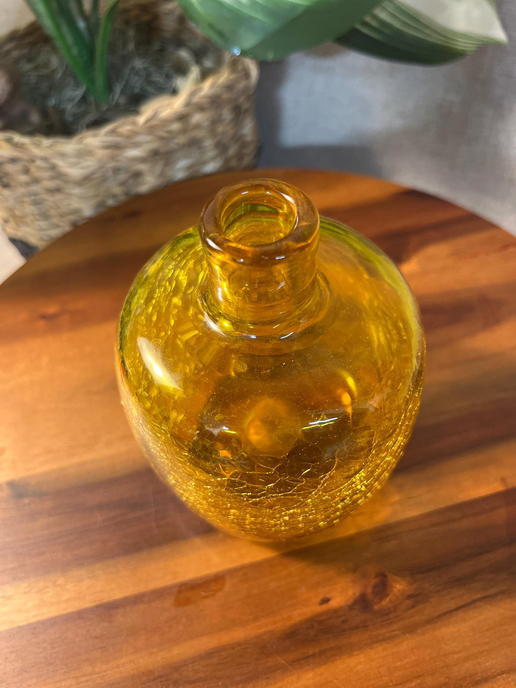 Blenko Yellow Crackle Glass Vase 6424 Joel Myers Vtg MCM