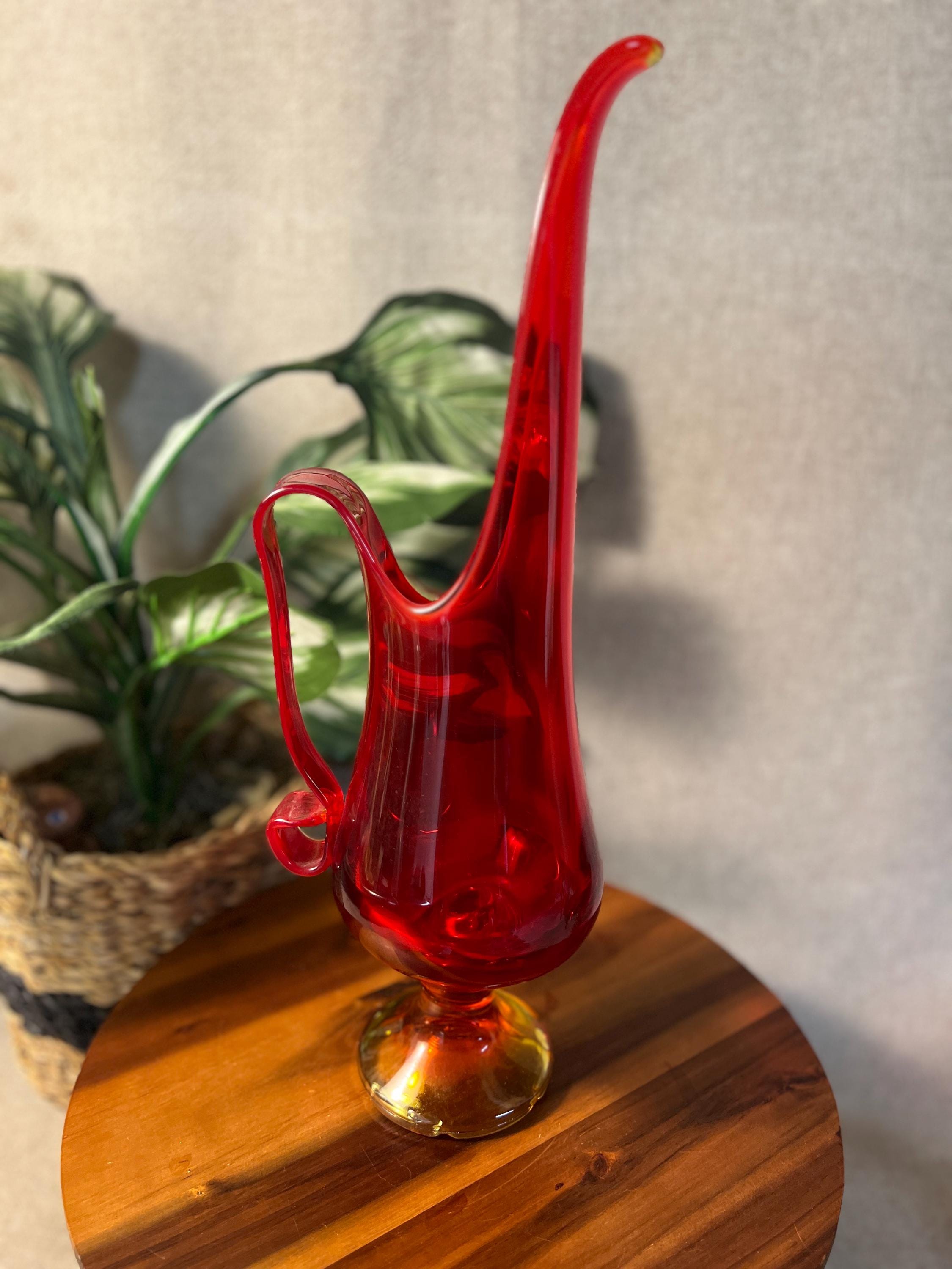 Amberina LE Smith Pedestal Swung Footed Glass Pitcher Vase MCM