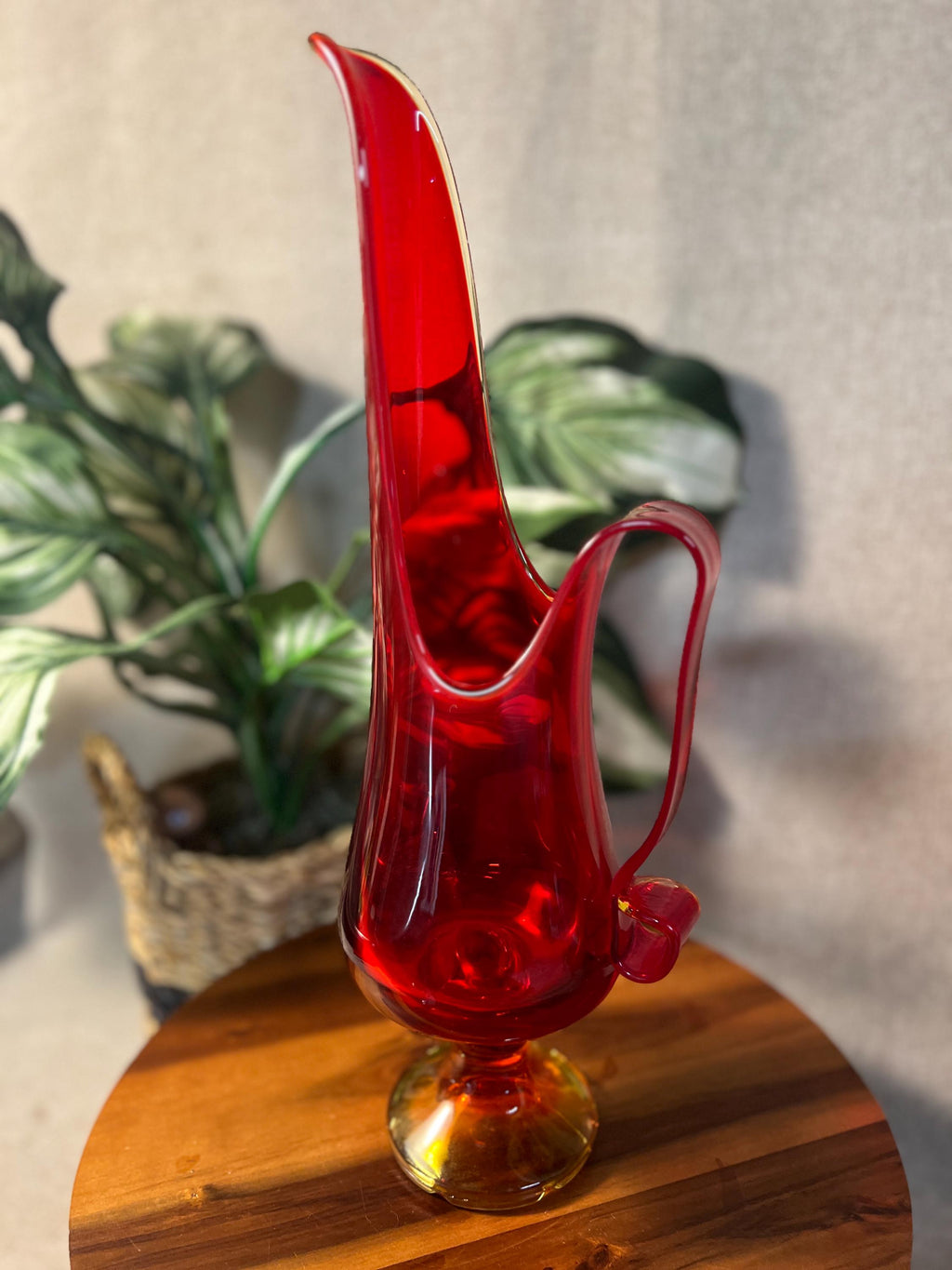 Amberina LE Smith Pedestal Swung Footed Glass Pitcher Vase MCM