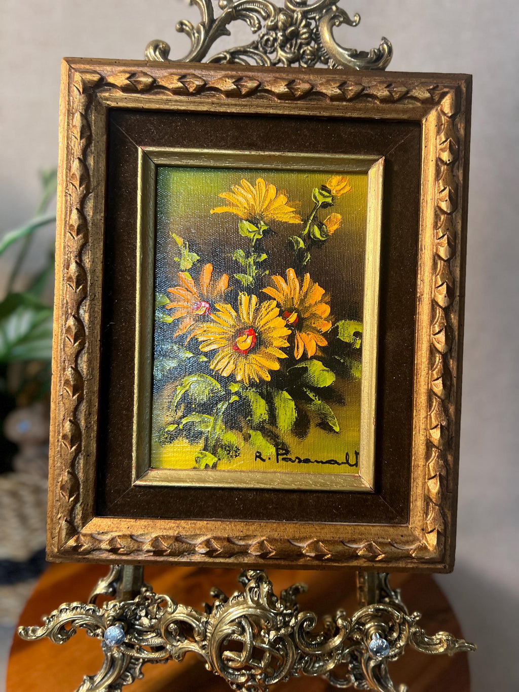 Original Sunflowers Still Life Painting On Canvas Floral Art Signed Ornate Frame