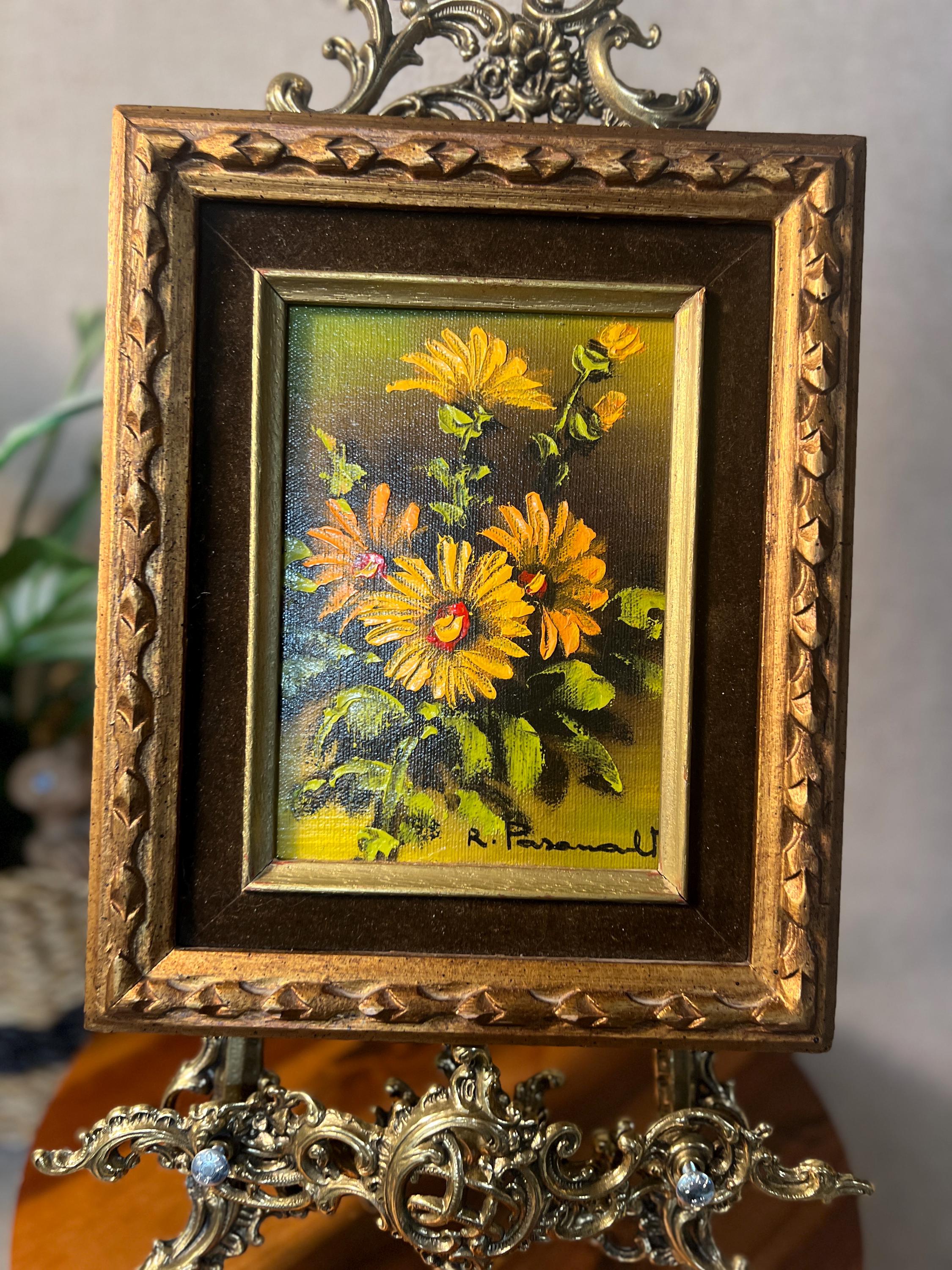 Original Sunflowers Still Life Painting On Canvas Floral Art Signed Ornate Frame