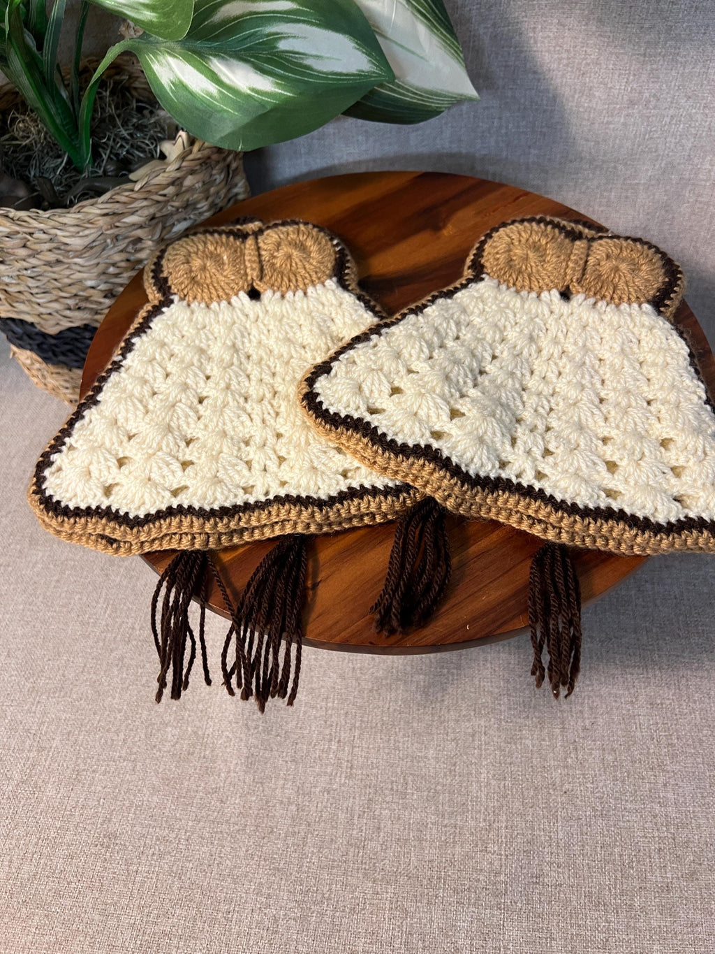 2  Handmade Crochet Pot Holders OWLS Trivet Kitchen Cottage Retro Seventies 70s