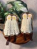 2  Handmade Crochet Pot Holders OWLS Trivet Kitchen Cottage Retro Seventies 70s