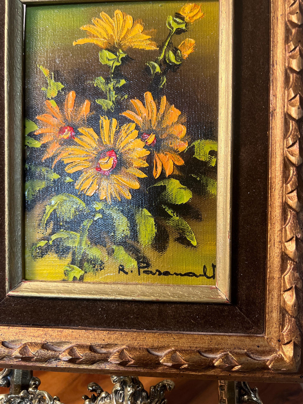 Original Sunflowers Still Life Painting On Canvas Floral Art Signed Ornate Frame
