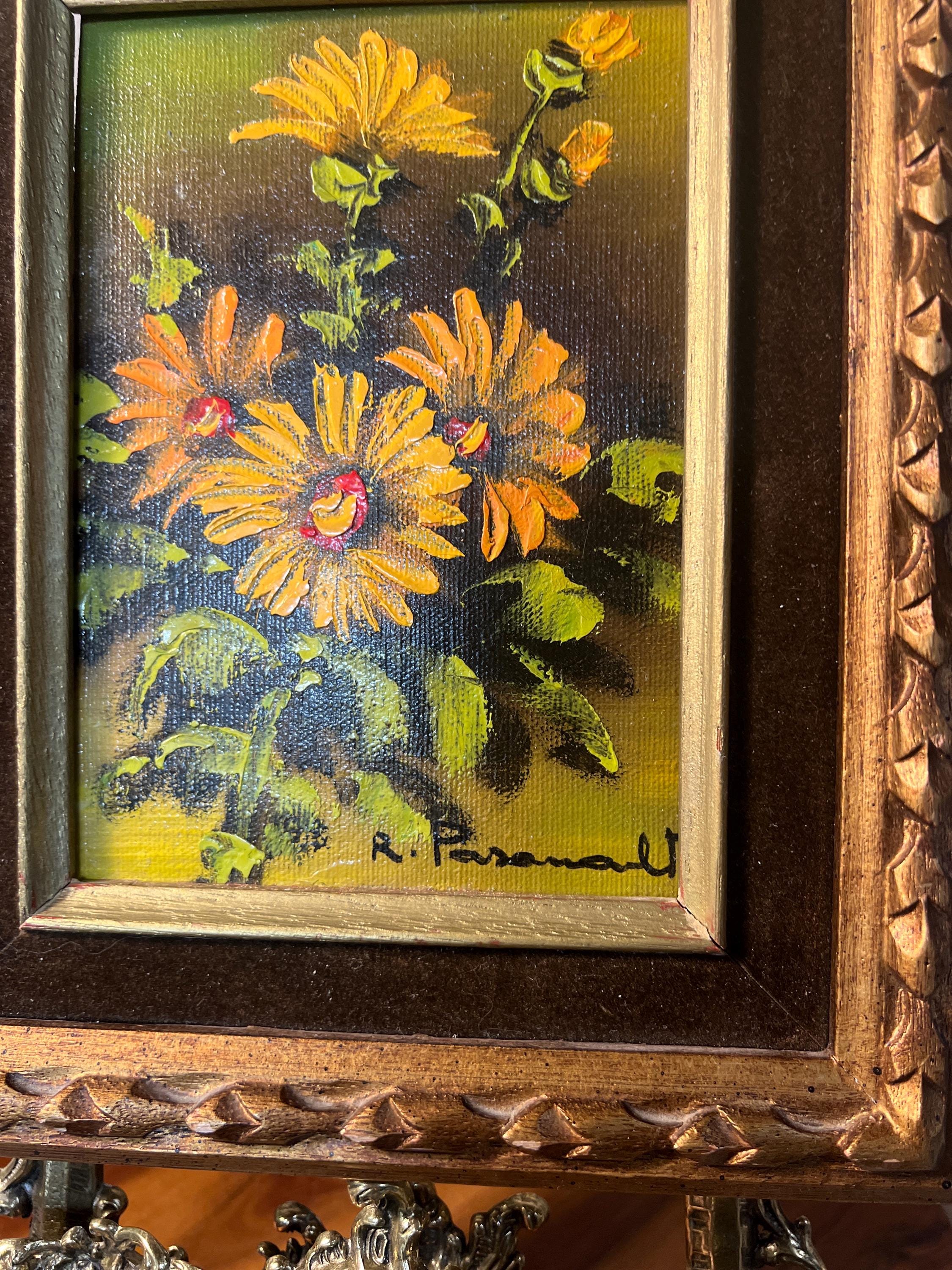 Original Sunflowers Still Life Painting On Canvas Floral Art Signed Ornate Frame