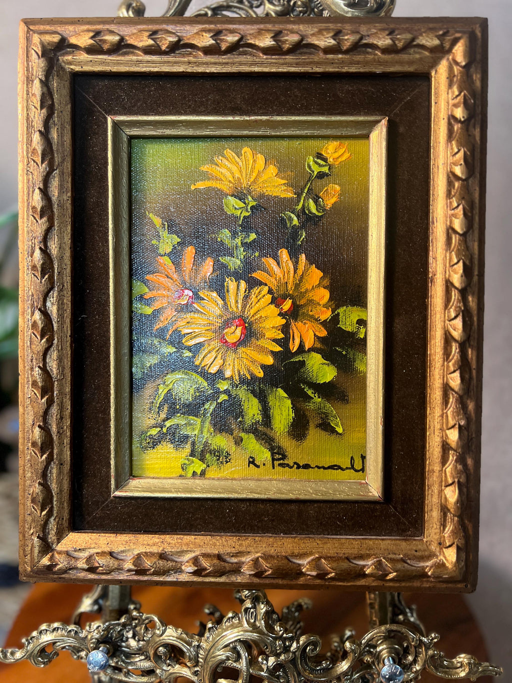 Original Sunflowers Still Life Painting On Canvas Floral Art Signed Ornate Frame