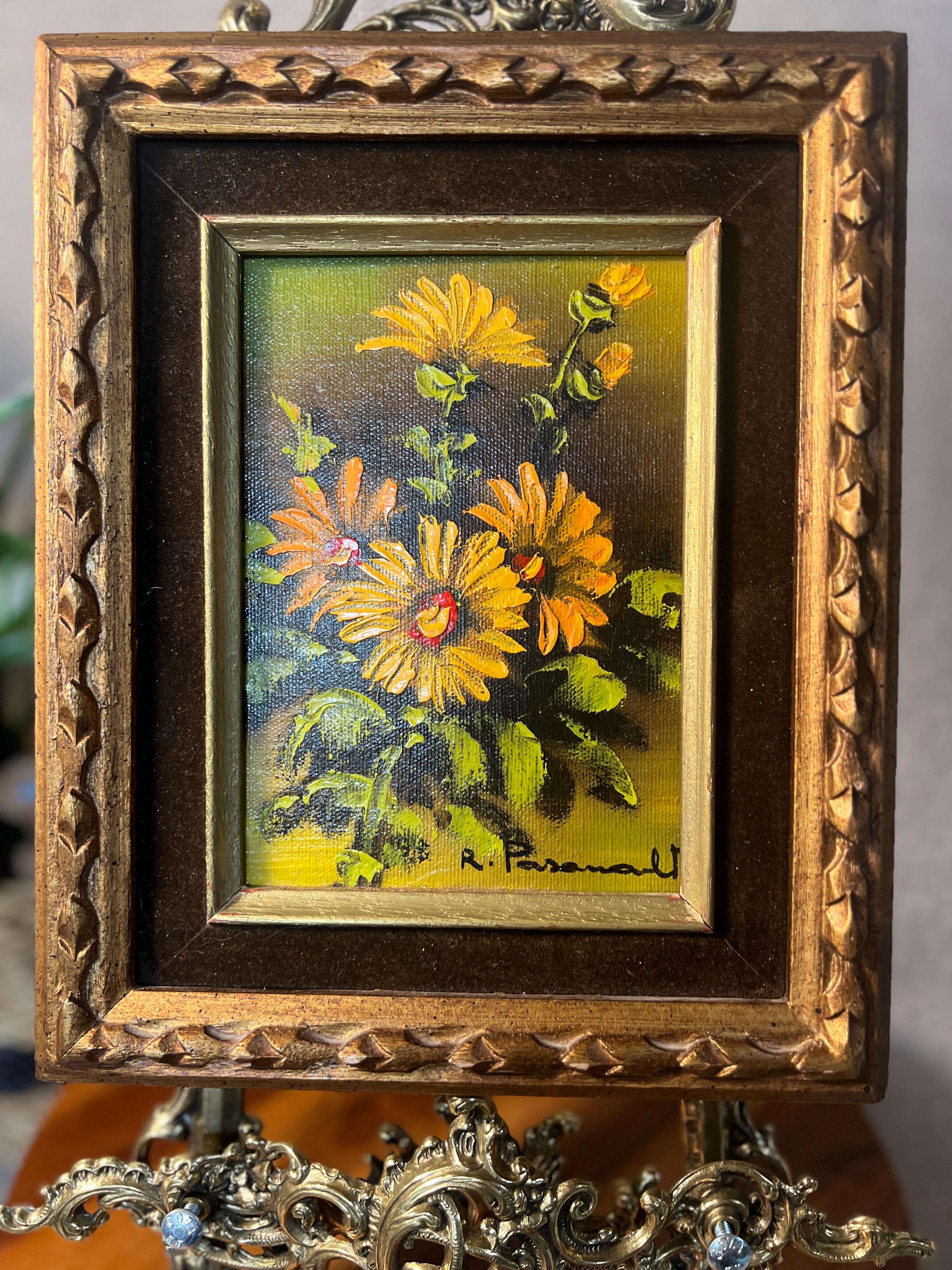 Original Sunflowers Still Life Painting On Canvas Floral Art Signed Ornate Frame