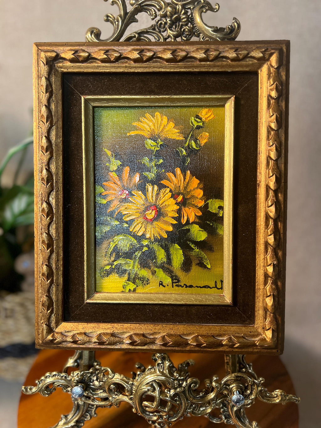 Original Sunflowers Still Life Painting On Canvas Floral Art Signed Ornate Frame