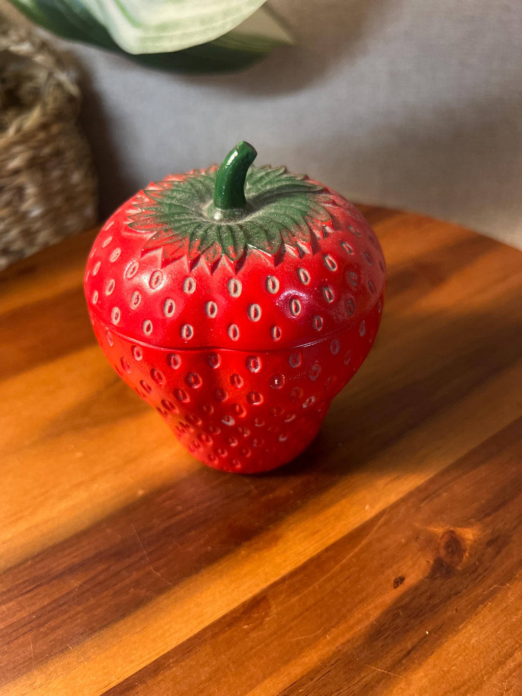 Vintage Hazel Atlas Strawberry Jam Jelly Jar Container, Painted Milk Glass