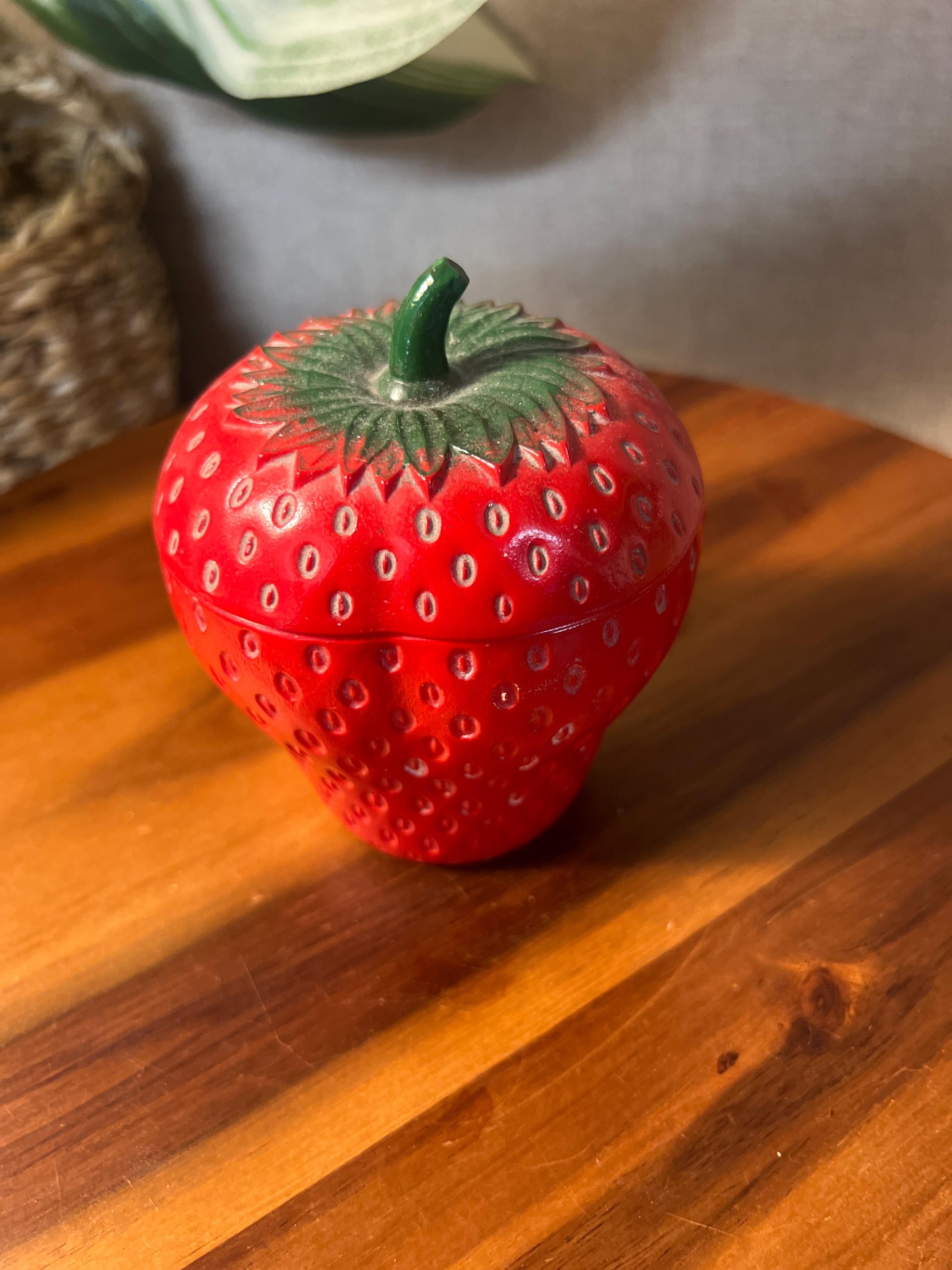 Vintage Hazel Atlas Strawberry Jam Jelly Jar Container, Painted Milk Glass