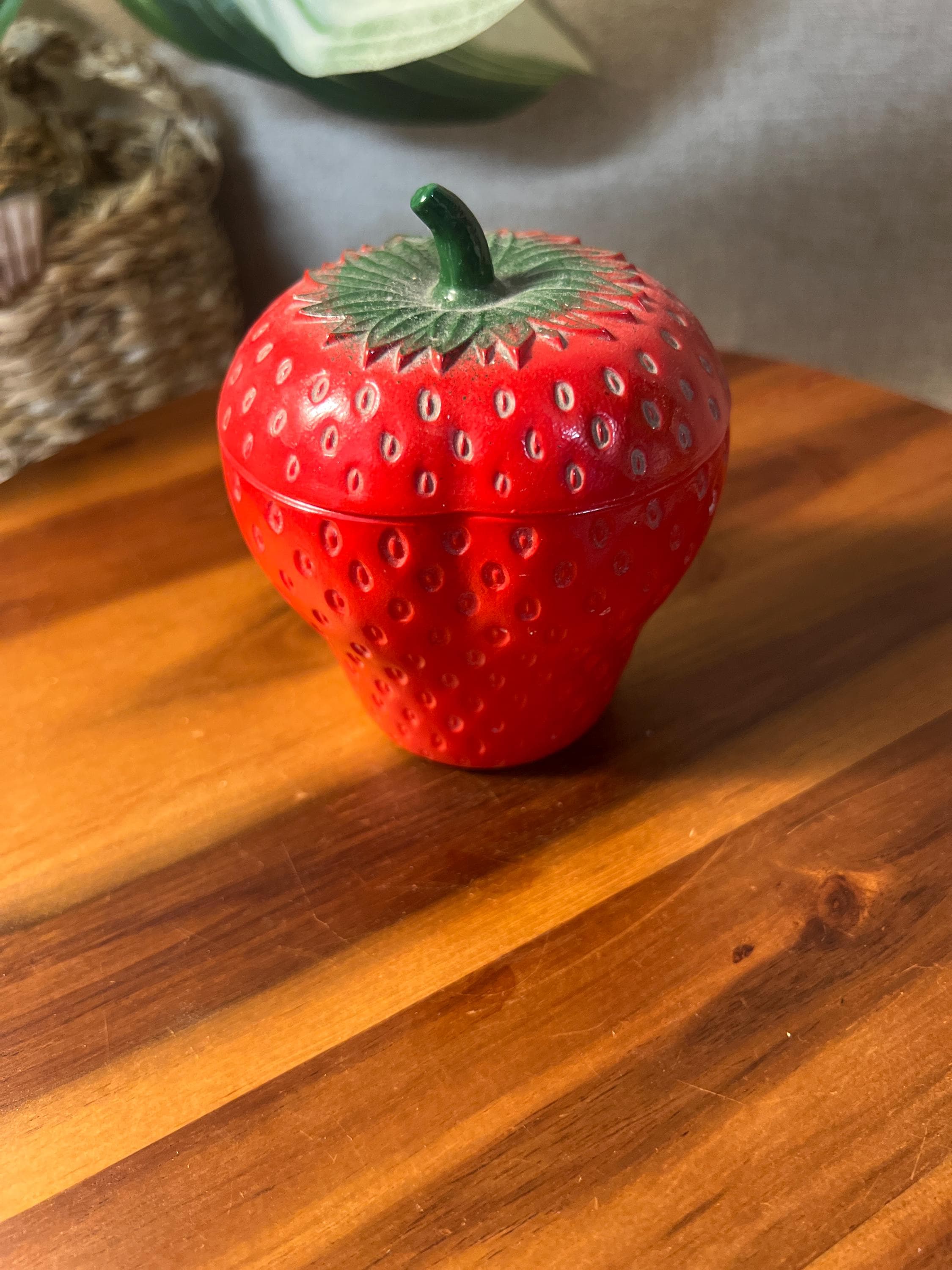 Vintage Hazel Atlas Strawberry Jam Jelly Jar Container, Painted Milk Glass