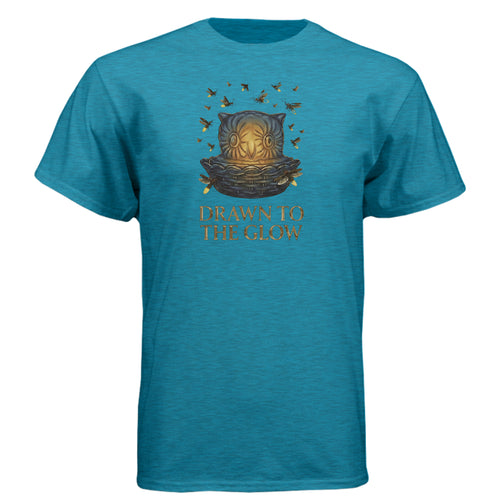 Drawn to the Glow owl-moth tee in vintage turquoise — Owl and Twig Vintage